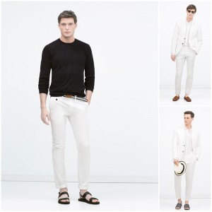 tres diseños de pantalón blanco para hombre de zara 